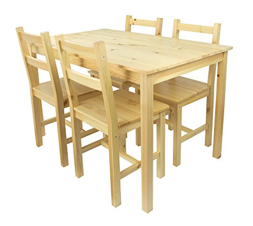 Conjunto de mesa de jantar Merkell: mesa de pinho e 4 cadeiras ...